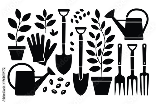 Black and white of musical instruments and flowers