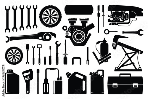 Black and white of transportation and utility vehicles