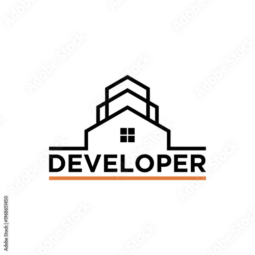 Real estate developer logo vector with modern building line art minimalist property construction architecture symbol isolated on white background for business branding