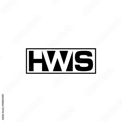 HWS letter logo vector minimalist black typography design in rectangular frame isolated on white background for branding business identity and corporate emblem