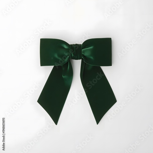 Luxurious dark green velvet bow against a stark white backdrop.