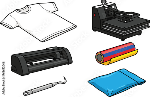 Heat press machine and tools for custom apparel printing process