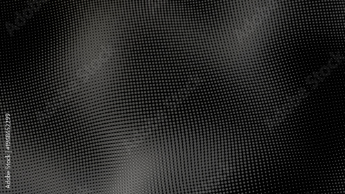 Abstract black and white halftone background with flowing dot pattern and depth distortion, minimal digital texture with wave grid structure seamless loop 4K