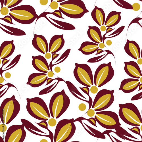 Seamless floral pattern, liberty ditsy print of mini plants in delicate pastel colors. Cute botanical design of tiny hand-drawn flowers and small leaves. Simple romantic pattern. Vector illustration.