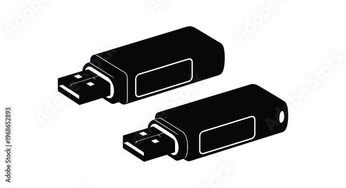 Two black usb flash drives are depicted in a minimalist high contrast presentation creating a striking silhouette high quality professional detailed modern