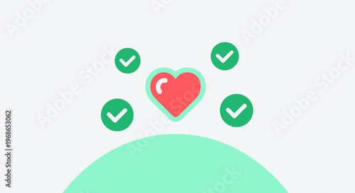 Heart Symbol with Checkmarks - Love, Approval, Success, Health, Valentine's Day