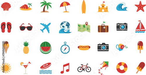 Summer vacation icons beach travel fun