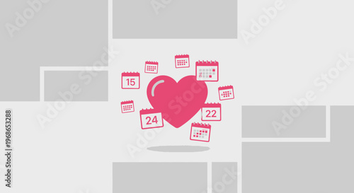 Heart with Calendar Icons, Love Calendar Planning, Romantic Date Reminder