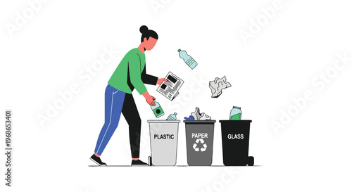 Woman Sorting Waste into Recycling Bins for Environmental Sustainability