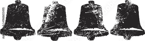 Four distressed vintage bell silhouettes arranged in a row on white background