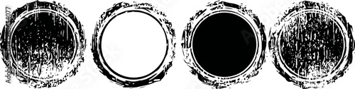 grunge circular stamps set black ink distressed round textures for design and decoration