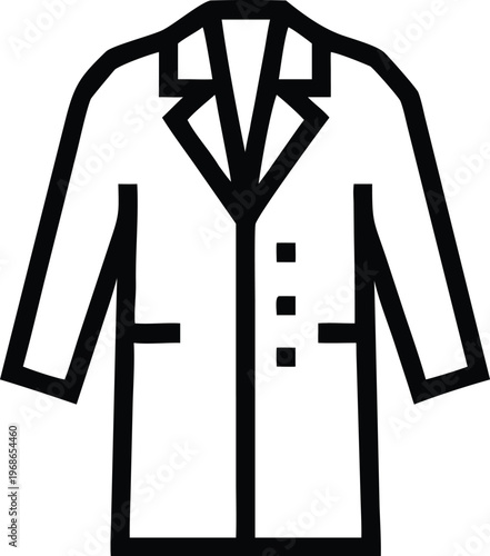 Essential buttoned long coat outline icon for healthcare, research, and professional settings