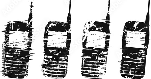 grunge vintage cellphone silhouette set in black old school mobile phone vector illustration