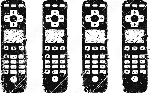 Retro cordless phone silhouette icons set with keypad and antenna on white background