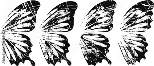 Monochrome butterfly wings silhouette set abstract vintage insect wing pattern collection