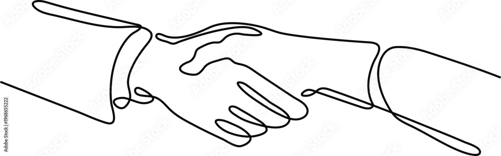 Obraz premium Minimalist Continuous Line Illustration of Handshake Representing Agreement Partnership and Abstract Cooperation Concept