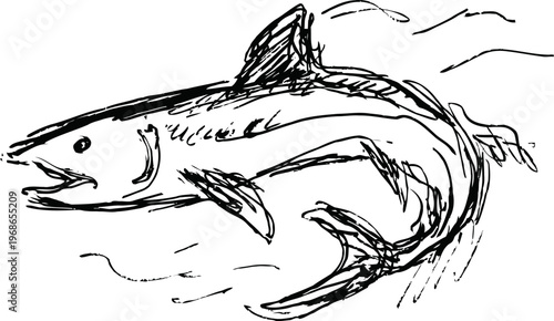 hand drawn sketch of a swimming fish with dynamic lines and flowing tail illustration