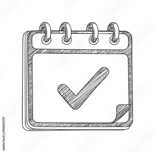 Hand drawn calendar page with check mark symbol tick