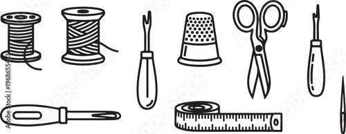 Obraz na plátne A collection of tools and sewing supplies with thread and needles Vector