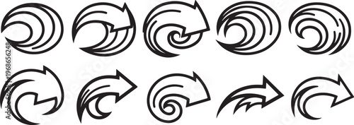 Foto Hand-drawn spiral variations showing different line weights and directions Vecto
