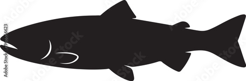 Black silhouette of a trout fish isolated on a white background for graphic design.
