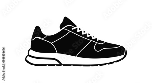 A sleek black and white image showcasing a modern running shoe design in a striking silhouette high quality professional detailed elegant stylish clean