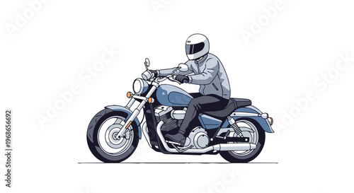 Motorcyclist Riding a Cruiser Motorcycle Illustration