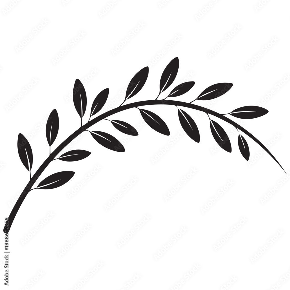 Fototapeta premium Elegant Curved Botanical Sprig Silhouette on White Background