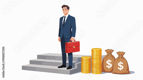 Businessman with briefcase and money