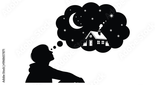 A child s daydream depicts a cozy house under a starry night sky captured as a striking silhouette high quality professional detailed