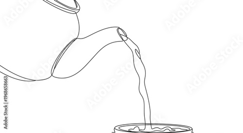 Simple line drawing of a teapot pouring water into a cup  