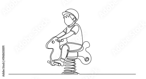 Child riding a spring rider toy in playful stance on grass  