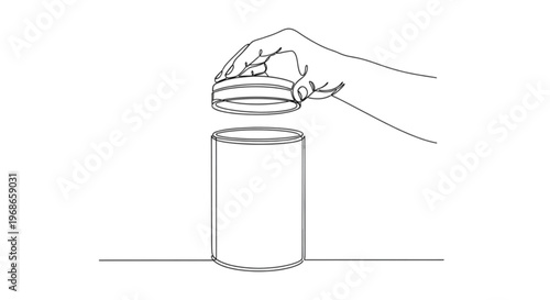 Hand opening jar with lid on white background  