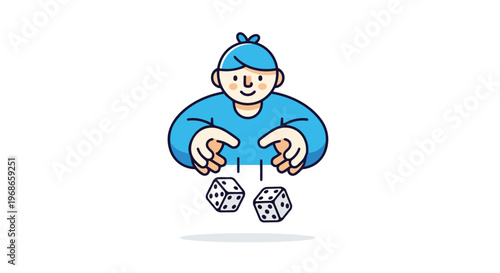 Cartoon Illustration of a Person Rolling Dice for Games and Gambling