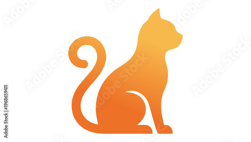 Minimalist orange cat silhouette vector icon illustration. Stylized sitting feline with a curled tail and warm golden gradient colors, ideal for pet shop branding, animal care logos, and web design.