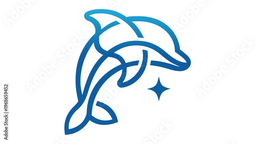 Minimalist blue gradient dolphin jumping vector icon illustration, stylized aquatic mammal line art design for marine life branding, modern flat sea animal logo element, scalable AI-generated art.
