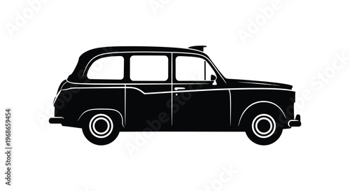 A stark black silhouette depicts a classic london taxi showcasing its iconic shape and design silhouette high quality professional detailed modern