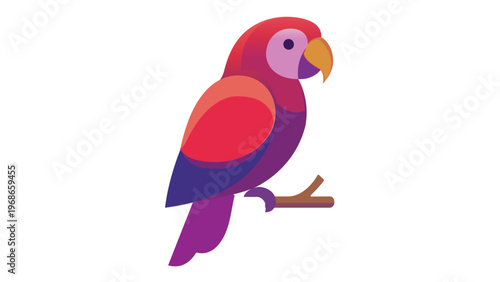 Colorful parrot vector icon illustration, vibrant macaw bird perched on a branch, modern flat design with gradients, tropical exotic animal graphic, minimalist scalable AI-generated digital art.