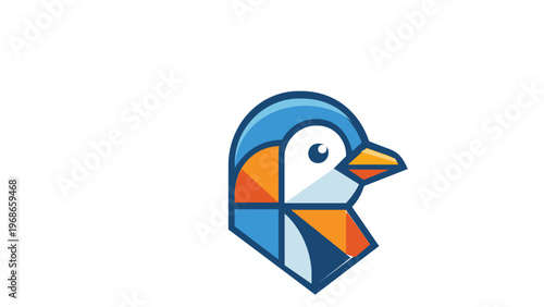 Geometric Penguin Head Vector Icon Illustration, Colorful Minimalist Flat Design Mascot for Branding and Logo, Modern Stylized Arctic Bird Graphic Element, Scalable AI-Generated Art