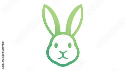 Minimalist green gradient rabbit head vector icon illustration, cute bunny face symbol for Easter, nature, and pet-related designs, scalable flat graphic isolated on white background, AI-generated.