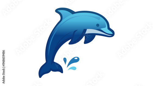 Blue jumping dolphin vector icon illustration, minimalist flat design of a marine mammal leaping from ocean water, scalable AI-generated graphic for sea life, nature, and aquatic summer themes.