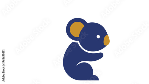 Minimalist flat vector icon illustration of a cute koala bear in dark blue and gold colors, scalable graphic design element for web, apps, and branding, AI-generated wildlife animal mascot.