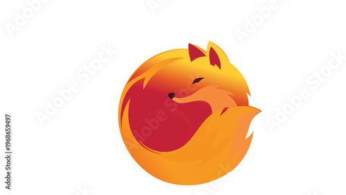 Vibrant AI-generated vector illustration of a stylized orange fox curled up in a circular shape, minimalist flat design icon with smooth gradients, ideal for modern branding, logos, and web graphics