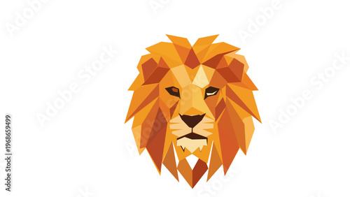 Geometric low poly lion head vector illustration. Modern orange and yellow polygonal lion icon for logo design. Minimalist wild animal face graphic isolated on white. AI-generated art.