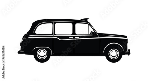 A stark black silhouette depicts a classic london taxi cab showcasing its iconic design silhouette high quality professional detailed modern elegant