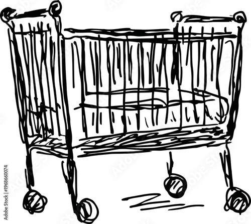 Baby crib with wheels hand drawn sketch of a simple wooden cradle for infant sleeping and resting