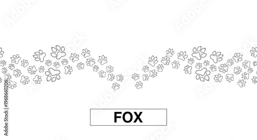 Decorative horizontal border made of small black paw prints with the word FOX in a box centered at the bottom.