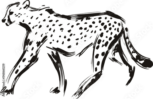 cheetah walking wild animal silhouette with spotted fur pattern fast carnivore sketch drawing