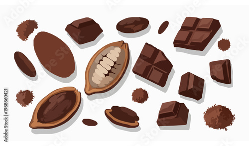 Chocolate bar with cocoa beans realistic vector illustration