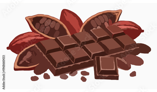 Scattered chocolate and cocoa beans realistic vector illustration